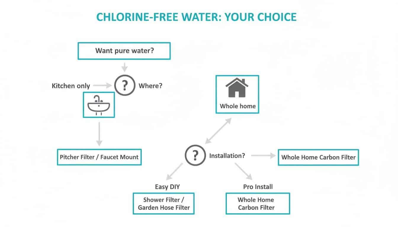 A flowchart guiding water filtration choices for pure, chlorine-free water in your home.