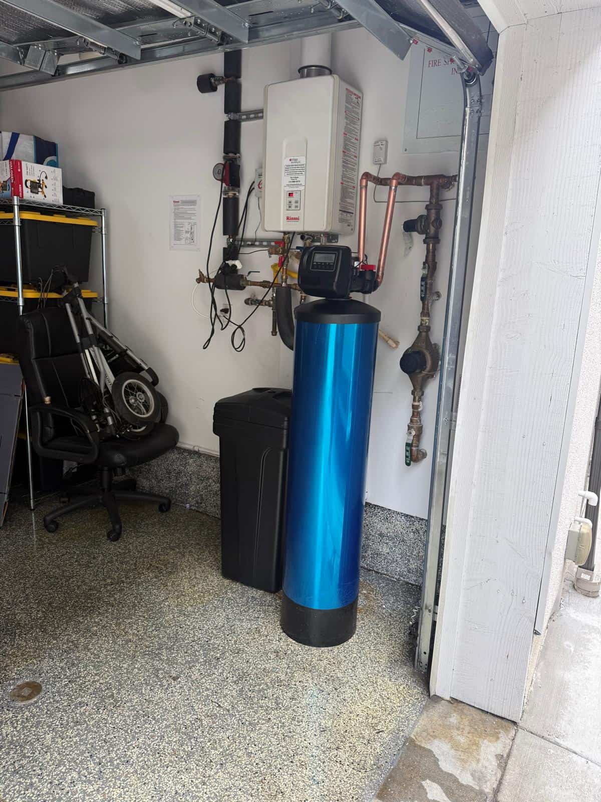 Water softener and tankless water heater installation in a Burbank garage